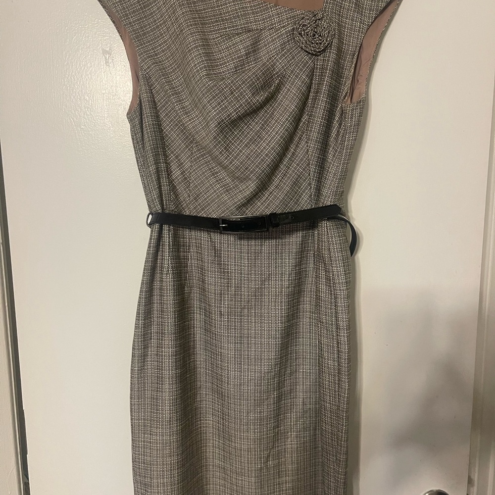 Jones New York Gray and Black Sheath Dress with Cowl Neck